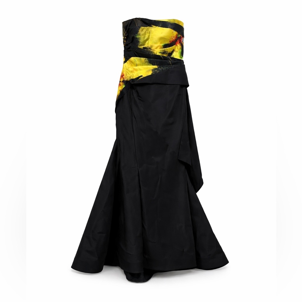 RUBIN SINGER Anemone Gown Black Yellow Abstract Mermaid sz 10-12 MRSP 8679‎